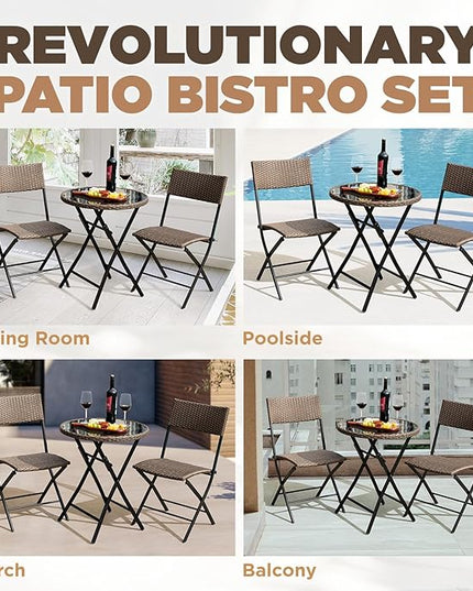 Bistro Set with Round Table, Metal Wicker Design - LeafyLoom