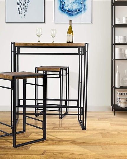 Atlantic Urban Dining Set, Bar Height Table and 2 Stools, 3 Piece Set. Woodgrain & Black PN 82008132 - LeafyLoom