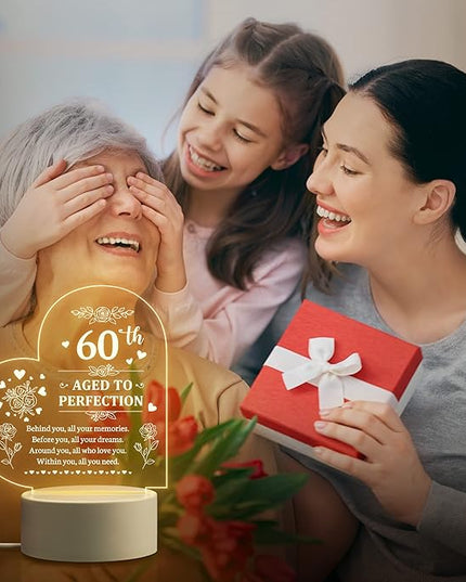 60th Birthday Gifts for Women, 60th Birthday Decorations for Woman -Night Light, 60 Year Old Gifts for Women, Gifts for Women Turning 60, 60th Birthday Gift Ideas - LeafyLoom