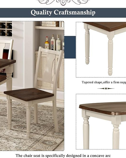 6-Piece Classic Dinette Sets Rectangular Wooden Kitchen Dining Table, 4 Chairs & Bench, for Diningroom Living Room, Easy to Assemble, Brown+Cottage White - LeafyLoom