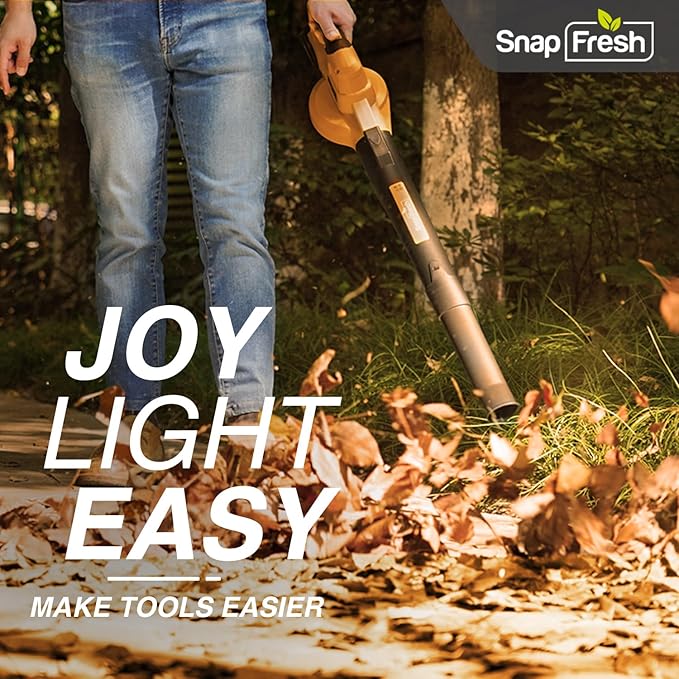 SnapFresh Cordless Leaf Blower - 20V Electric Leaf Blower with 2.0 Ah Battery and Charger - Lightweight 2-Speed Leaf Blower for Lawn Care and Yard/Garden/Patio Cleaning (Orange) - LeafyLoom