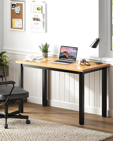 Need Small Desk, 31.5 inch Sturdy Writing Desk for Small Spaces, Small Computer Desk Teens Desk Study Table Laptop Desk Home Ofice Desk, Black Metal Frame, Teak - LeafyLoom