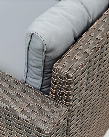 6 Piece Patio Outdoor Furniture Rattan Wicker Conversation Sofa Set with Removeable Cushions and Tempered Glass Table Top for Garden Yark, Lawn, Backyard, Brown - LeafyLoom