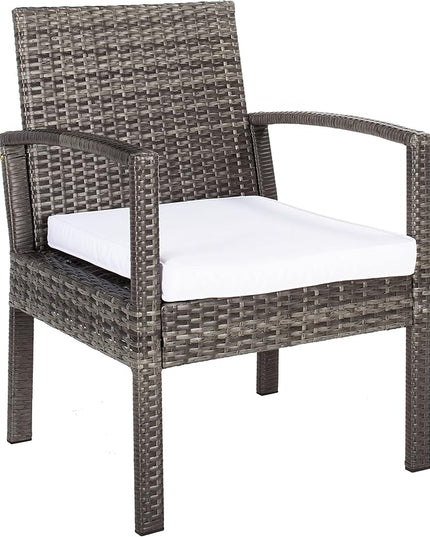 SAFAVIEH Outdoor Collection Bassey Grey Brown/White Cushion 4-Piece Conversation Patio Set PAT7507C - LeafyLoom