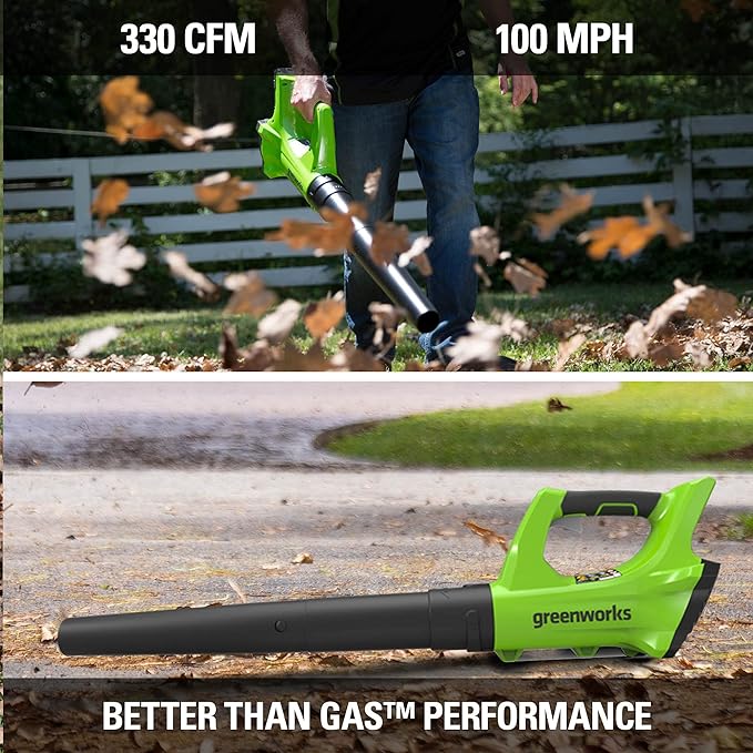 Greenworks 24V Axial Blower (100 MPH / 330 CFM), 2.0Ah Battery and Charger - LeafyLoom