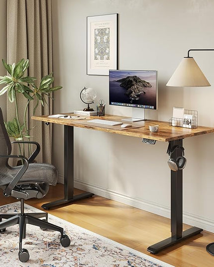 Electric Standing Desk, 48 x 24 Inches Height Adjustable Desk, Sit Stand up Desk for Work Office Home, Ergonomic Rising Computer Table with Memory Preset, Rustic Brown - LeafyLoom