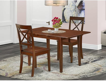 East West Furniture Picasso 3 Piece Kitchen Set Contains a Rectangle Table with Butterfly Leaf and 2 Dining Room Chairs, 32x60 Inch, Mahogany - LeafyLoom