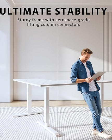 L-Shaped Electric Standing Desk, 63 x 55 Inches Height Adjustable Coner Table, Home Office Computer Workstation, White, 63 x 55 Inch - LeafyLoom