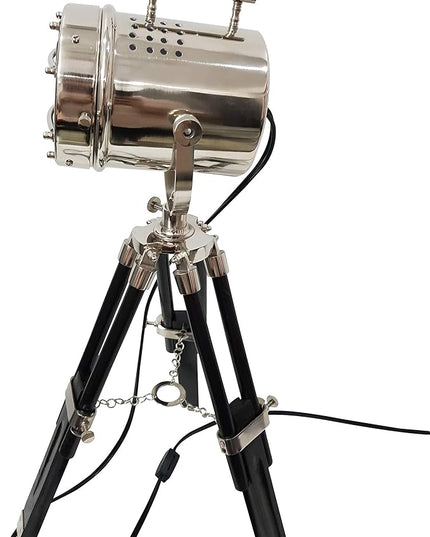 collectiblesBuy Vintage Mini Studio Spotlight Nautical Tripod Standing Desk Lamp with Adjustable Black Wooden Stand - LeafyLoom