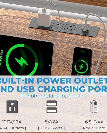 GreenForest 69 inch L Shaped Computer Desk with Drawers and Printer Stand, Gaming Desk with Power Outlet, Monitor Shelf, Storage Shelves and Hooks for Home Office Working, Writing, Studying, Walnut - LeafyLoom