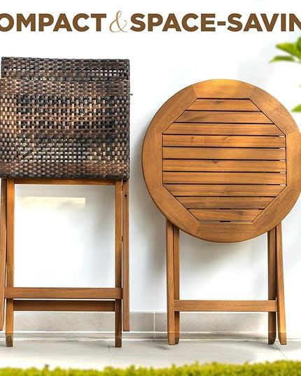 Wood Wicker Design Heavy Duty 400lbs Capacity Premium Patio Bistro Set 3 Piece Outdoor, Onesize - LeafyLoom