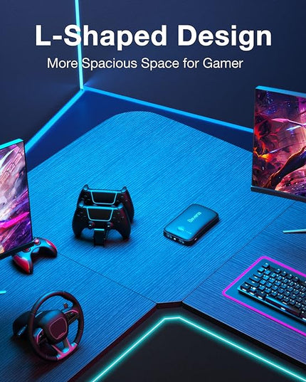 Mr IRONSTONE L Shaped Gaming Desk Corner Computer Desk, Home Office Desks Writing Workstation with Large Monitor Stand, Easy to Assemble (Black,51 Inch) - LeafyLoom