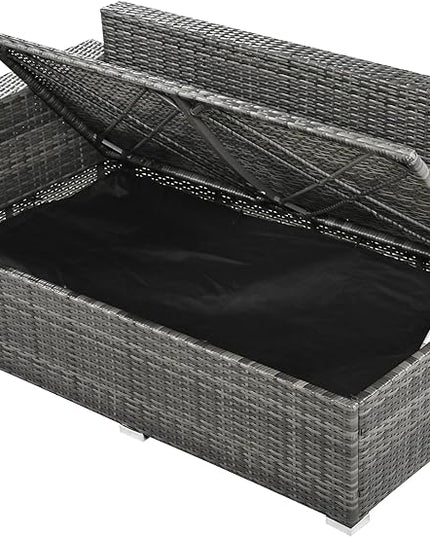 6-Piece Outdoor Furniture Set with Dining Table, Adjustable Seat and Storage Box, All Weather PE Rattan Patio Conversation Sofa L-Shaped Couch for Garden Lawn, Grey Wicker+Beige Cushion - LeafyLoom