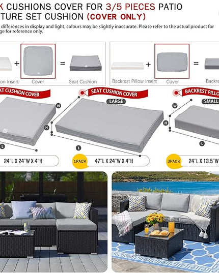 ClawsCover 6Pack Outdoor Seat and Back Cushions Replacement Covers Fit for 3 Pieces 3-Seater Wicker Rattan Patio Furniture Conversation Set Sectional Couch Chair,Gray-Include Cover Only - LeafyLoom