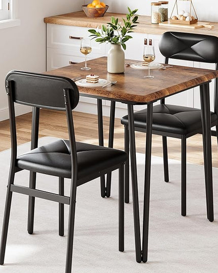 Dining Table for 2, Small Square kitchen Dinner Table Set for 2,Space Saving Wood Modern Dinette With Upholstered,Dining Room Furniture for Breakfast Nook, Apartment,Home Office Small Space,3 Piece - LeafyLoom