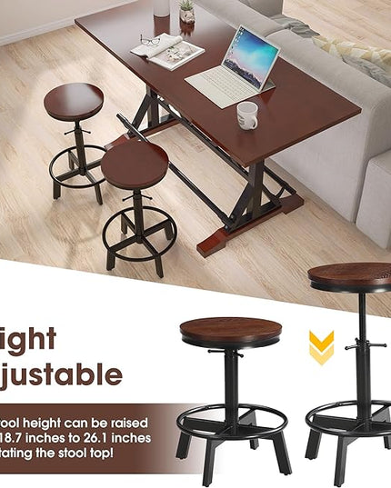 NicBex Small Dining Table for 2 Bar Table and Chairs Set 59" Wooden Sofa Side Table with Adjustable Height Stools, Modern Bar Table and Chairs for Living Room, Dining Room, Espresso - LeafyLoom