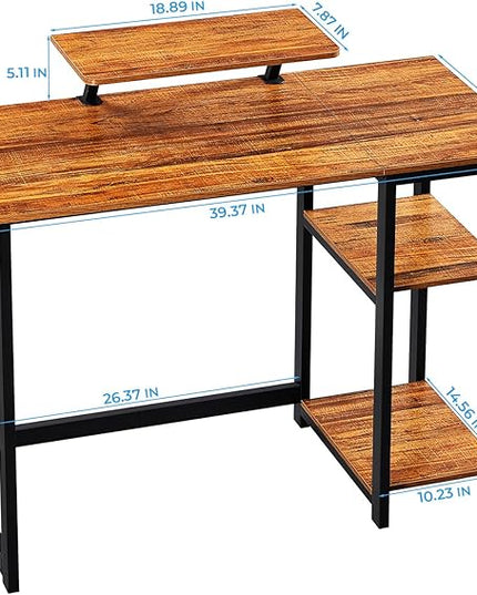 GreenForest Computer Desk with Monitor Stand,39 inch Small Desk with Reversible Storage Shelve,Home Office Work Desk for Small Spaces,Easy Assembly,Walnut - LeafyLoom
