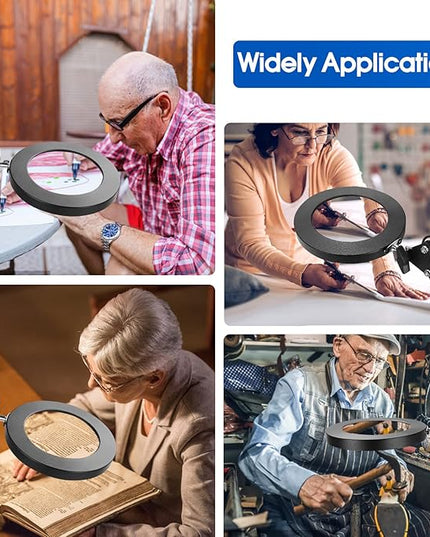 64 LED USB 10X Magnifying Desk Lamp with Clamp, Desk Hands-free Lighted Magnifier with 3 Color Modes, 10 Level Dimmable and Flexible Gooseneck for Reading Craft Sewing Repair Close Work Beauty - LeafyLoom