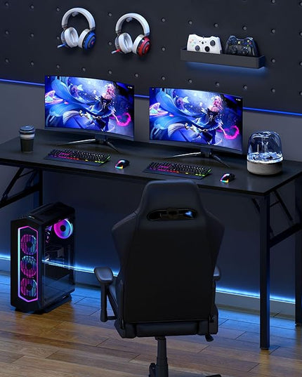 Need Home Office Desk - 60 Inches Large Computer Desk Sturdy Black Table Foldable Desk Gaming Computer Table No Assembly Required AC5CB 60 inch - LeafyLoom