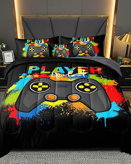 6 Pieces Gamer Comforter Set for Boys Gaming Bedding Set Full Size,Video Game Controller Comforter for Boys Kids Adult 3D Gamepad Microfiber Bedding Sets 6 Pieces Bed in A Bag Sets30019,Full - LeafyLoom