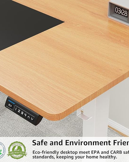 MOUNTUP 55x28 Inches Electric Height Adjustable Standing Desk, Sit Stand Desk with Memory Controller, Ergonomic Stand Up Desk for Home Office with Splice Board, Oak+Black - LeafyLoom