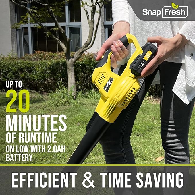 SnapFresh Leaf Blower - 20V Leaf Blower Cordless with Battery & Charger, Electric Leaf Blower for Lawn Care, Battery Powered Leaf Blower Lightweight for Snow Blowing(Yellow) - LeafyLoom