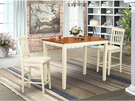East West Furniture YAVN3-WHI-C 3 Piece Kitchen Counter Height Dining Table Set Contains a Rectangle Pub Table and 2 Linen Fabric Upholstered Chairs, 30x48 Inch, Buttermilk & Cherry - LeafyLoom