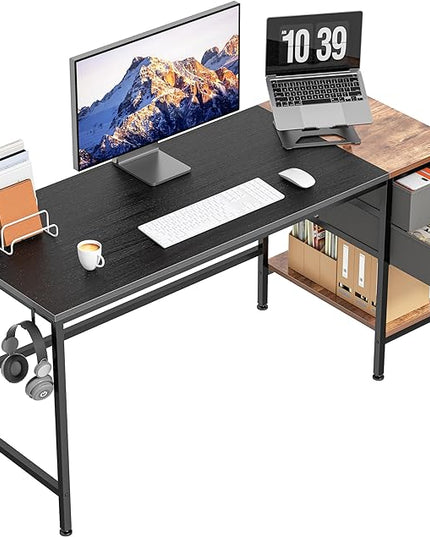 HOMIDEC Office Desk, Computer Desk with Drawers 55" Study Writing Desks for Home with Storage Shelves, Desks & Workstations for Home Office Bedroom - LeafyLoom