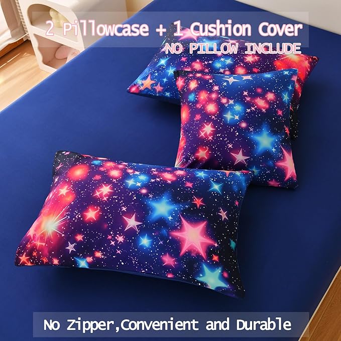 DORCAS Star Full Size Comforter Sets with Sheets for Girls Kids,6 Piece Starry Sky Bedding Set Full,All Season Down Bed in a Bag(Colorful,Full) - LeafyLoom