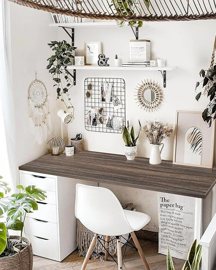 Kaboon Universal Tabletop 45"x20", Solid One-Piece Melamine Table Top, Double Desk L-Desk Floating Desk DIY, Home and Office,Eucalyptus/Dark Walnut - LeafyLoom