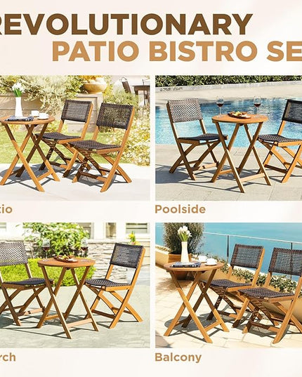 Wood Wicker Design Heavy Duty 400lbs Capacity Premium Patio Bistro Set 3 Piece Outdoor, Onesize - LeafyLoom