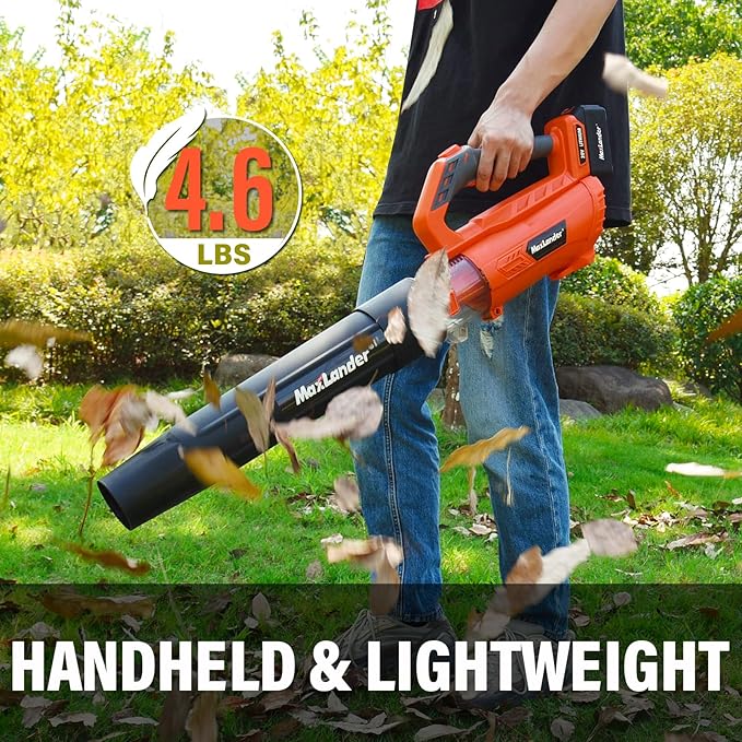 MAXLANDER Leaf Blower Cordless - 20V Electric Cordless Leaf Blower with Battery and Charger, 4.0Ah Battery Powered Leaf Blowers with 2 Speed Mode for Lawn Care, Blowing Leaves - LeafyLoom