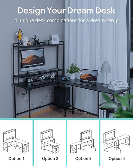 Evajoy L Shaped Computer Desk with Power Outlets and USB Ports, Reversible L-Shaped Corner Gaming Desk with Storage Shelves, 94.5’’ Industrial 2 Person Home Office Desk with Monitor Stand for Home - LeafyLoom