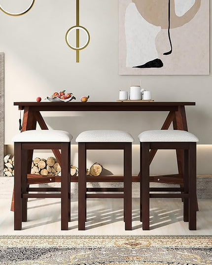 RITSU Multipurpose Set with 3 Upholstered Stools, Easy to Assemble, Table Weight Capacity 350 LBS, for Living, Guest Room, Home Bar, Kitchen, Dark Walnut, 3-Piece, Espresso - LeafyLoom