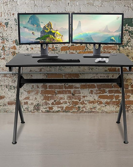 Flash Furniture Duncan Gaming Desk 45.25" x 29" Computer Table Gamer Workstation with Headphone Holder and 2 Cable Management Holes, Set of 1,Black - LeafyLoom