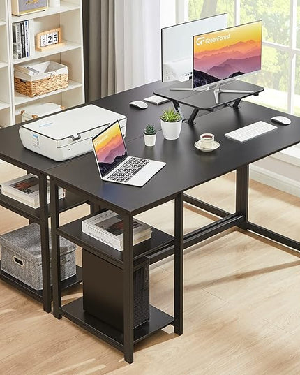 GreenForest Computer Home Office Desk with Monitor Stand and Storage Shelves on Left or Right Side,47 inch Modern Writing Study PC Laptop Work Table,Black - LeafyLoom