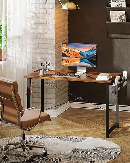 ODK Computer Desk, 40 Inch Small Study Desk, Office Desk with Storage, Work Table with Headphone Hook for Small Space Home Office, Deep Brown - LeafyLoom