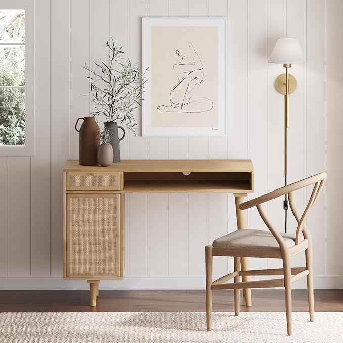 Nathan James Jacklyn Modern Home Office Writing Desk, OneSize, Natural Brown - LeafyLoom
