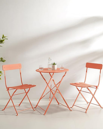 Crosley Furniture CF7390-CO Karlee Retro Metal Indoor/Outdoor 3-Piece Bistro Set with Table and 2 Chairs, Coral - LeafyLoom