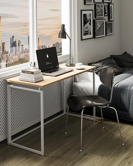 Folding Desk 40 Inch - Small Foldable Desk for Small Space Minimalist, Space Saving Collapsible Compact Desk Portable Table for Craft, Writing, Study and Work (No Assembly Required) - LeafyLoom