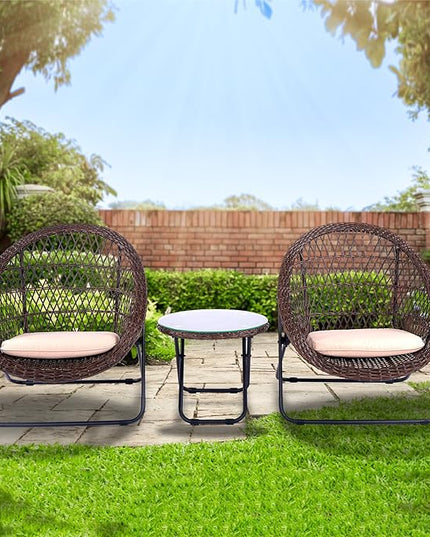 BACKYARD EXPRESSIONS PATIO · HOME · GARDEN 3 Pc 3 Piece Folding Outdoor Bistro, Wicker Furniture Table and Chairs for Garden, Backyard, Porch, Patio Conversation Set, Tan/Black - LeafyLoom