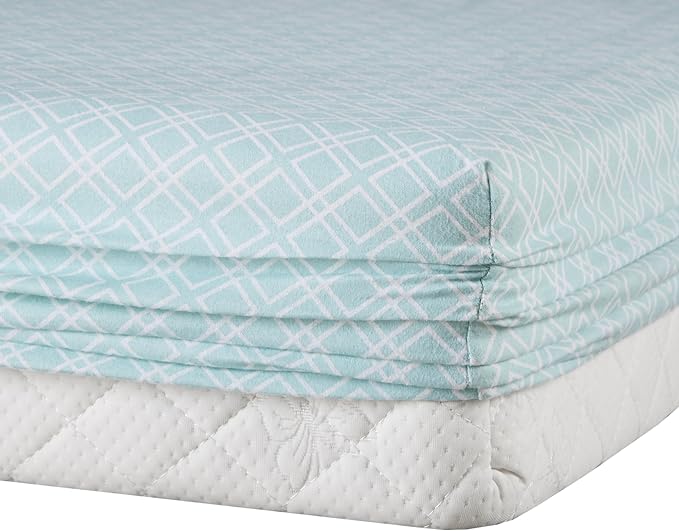 Comfort Spaces Cotton Flannel Breathable Warm Deep Pocket Sheets with Pillow Case Bedding, Queen, Aqua Geo 4 Piece - LeafyLoom
