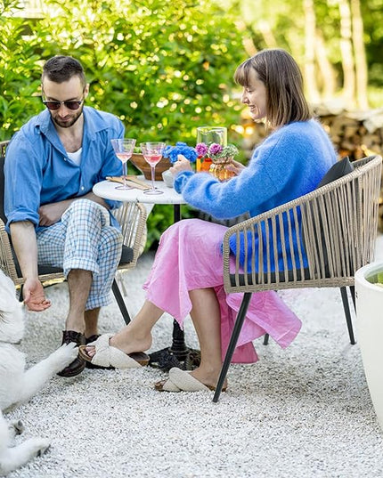 YITAHOME 3-Piece Outdoor Patio Furniture Wicker Bistro Set, All-Weather Rattan Conversation Chairs for Backyard, Balcony and Deck with Soft Cushions, Glass Side Table, Gray Rattan - LeafyLoom