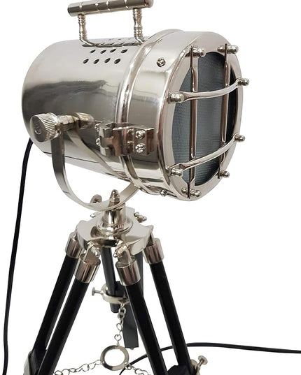 collectiblesBuy Vintage Mini Studio Spotlight Nautical Tripod Standing Desk Lamp with Adjustable Black Wooden Stand - LeafyLoom