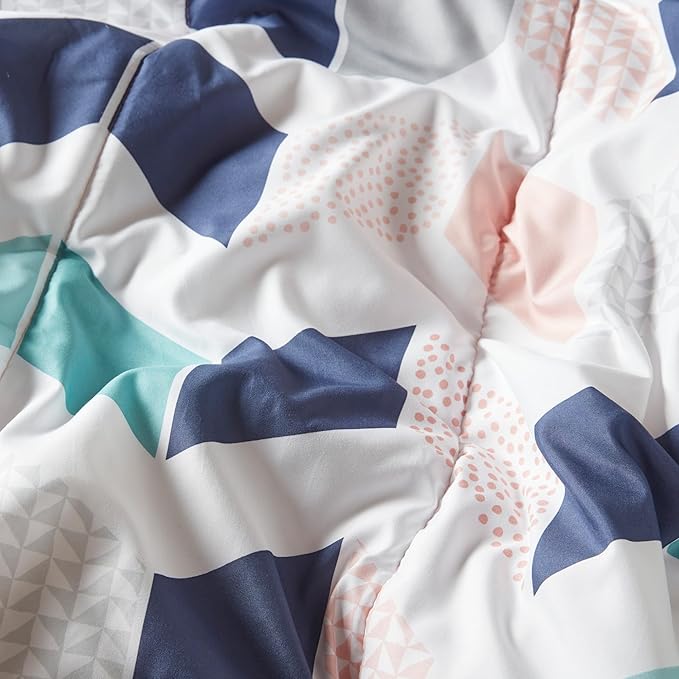 Comfort Spaces Kylar Cozy Comforter Set, Vibrant Chevron Ruching Design with Solid Reverse, All Season Down Alternative Bedding with Matching Sham, Twin/Twin XL (66 in x 90 in), Multi/Blush 2 Piece - LeafyLoom
