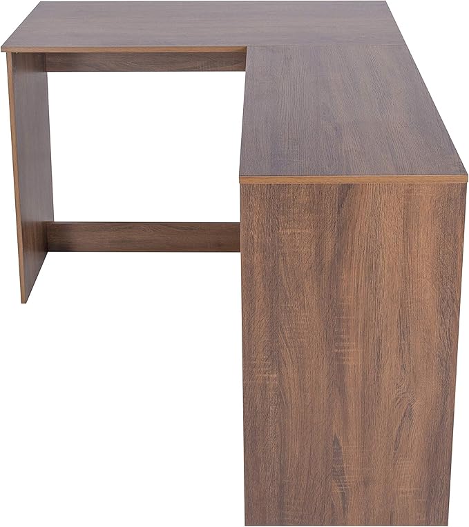 FurnitureR 47.2-Inch L-Shaped Computer Desk Home Office Study Writing Corner Gaming Table Retro Design Work Station Space-Saving for Study Room Bedroom, Walnut - LeafyLoom