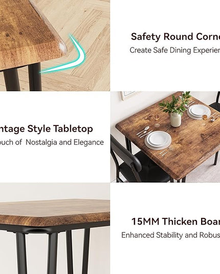 Dining Table for 2, Small Square kitchen Dinner Table Set for 2,Space Saving Wood Modern Dinette With Upholstered,Dining Room Furniture for Breakfast Nook, Apartment,Home Office Small Space,3 Piece - LeafyLoom