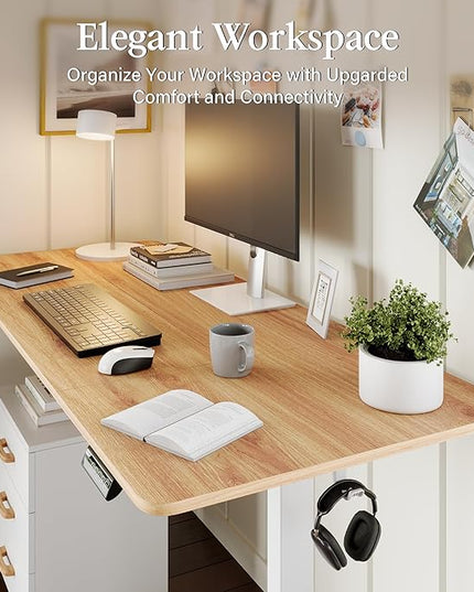 Monomi Electric Standing Desk, 71 x 31.5 inches Height Adjustable Desk, Ergonomic Home Office Sit Stand Up Desk with Memory Preset Controller (Natural Top/White Frame) - LeafyLoom
