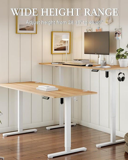 Monomi Electric Standing Desk, 71 x 31.5 inches Height Adjustable Desk, Ergonomic Home Office Sit Stand Up Desk with Memory Preset Controller (Natural Top/White Frame) - LeafyLoom