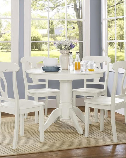 DHP Aubrey Five Piece Wood Traditional Height Dining Set, White - LeafyLoom